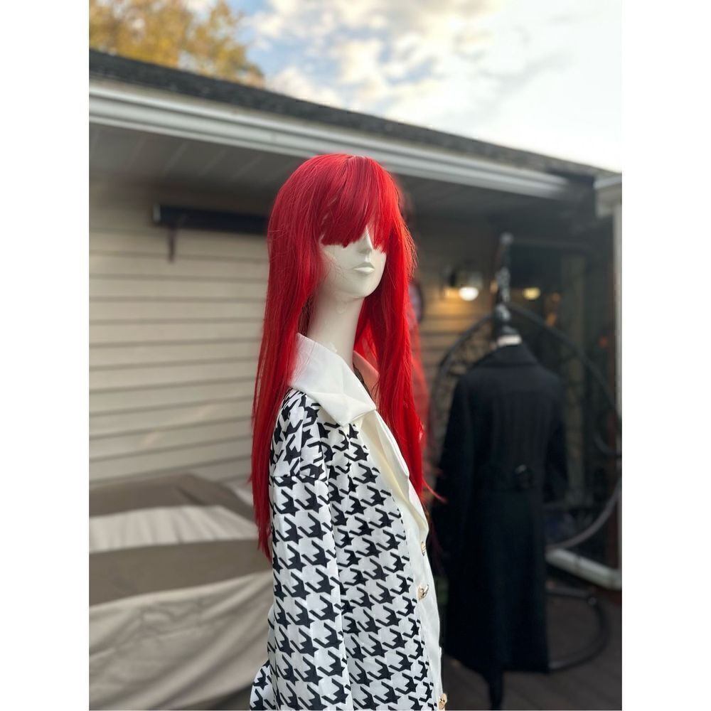 Beautiful red wig with bangs 22 inch synthetic heat resistant
